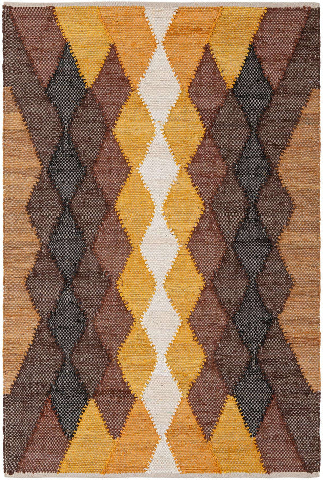 Brown Yellow Black 4' 1 x 6' 1 Chindi Cotton Rectangle Rug