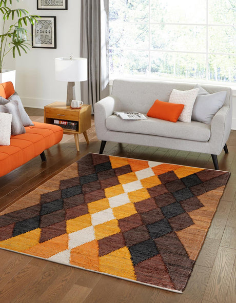 Brown Yellow Black 10' x 14' 1 Chindi Cotton Rectangle Rug