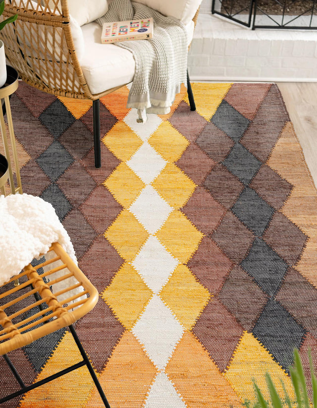 Brown Yellow Black 5' 1 x 8' Chindi Cotton Rectangle Rug