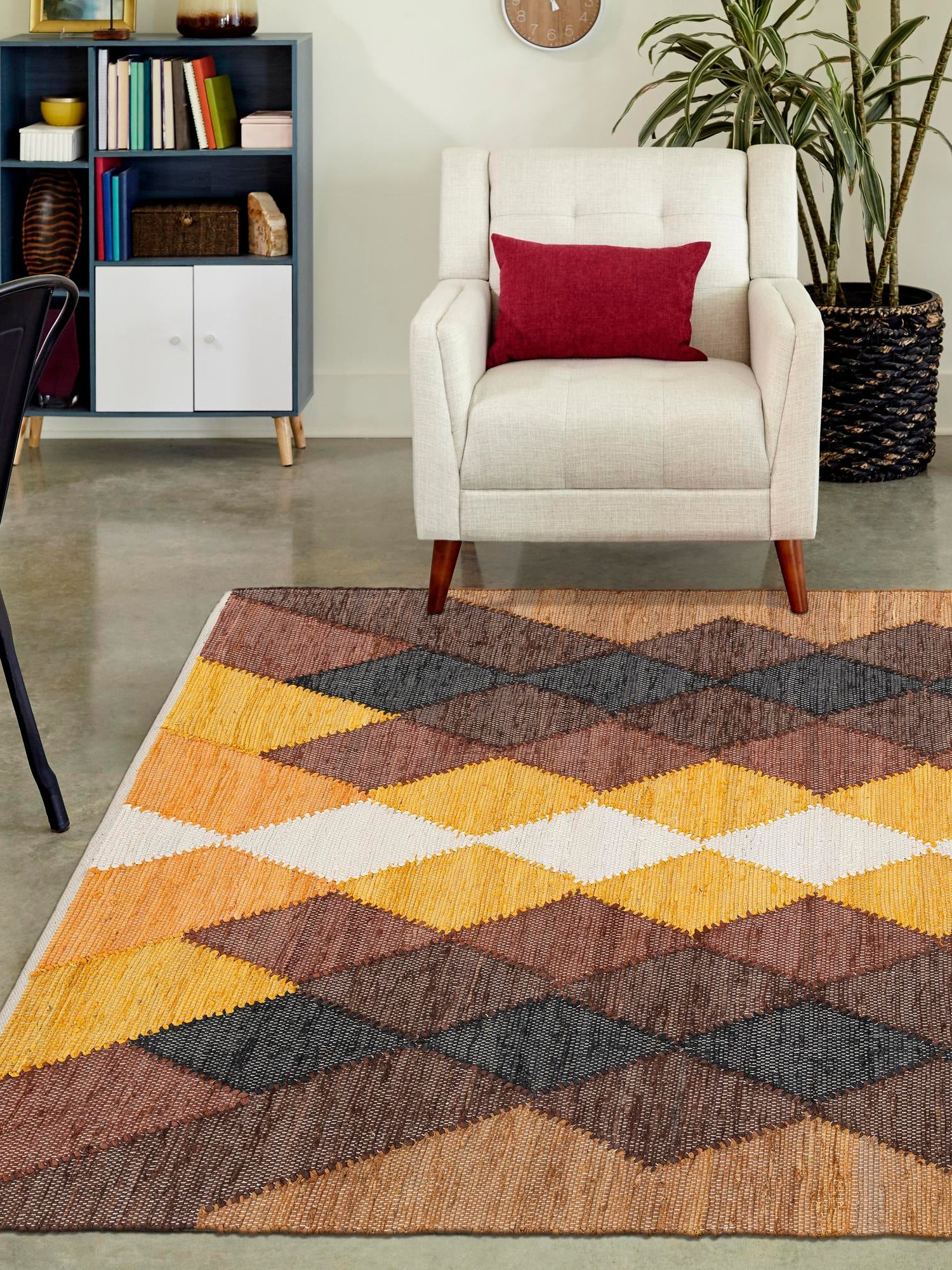 Brown Yellow Black 9' x 12' Chindi Cotton Rectangle Area Rug Interior Design Home Decor Carpet Mat for Sale at Rug Engine