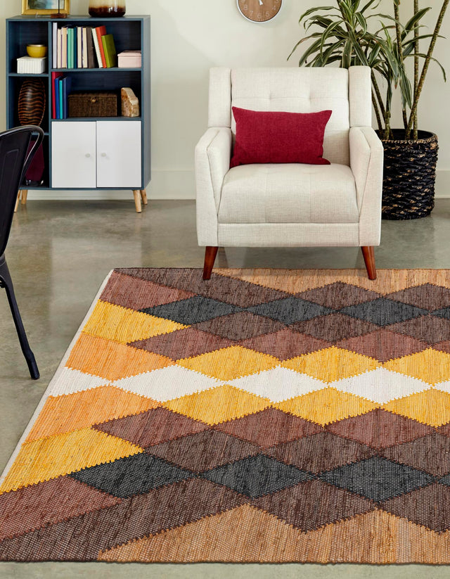 Brown Yellow Black 5' 1 x 8' Chindi Cotton Rectangle Rug