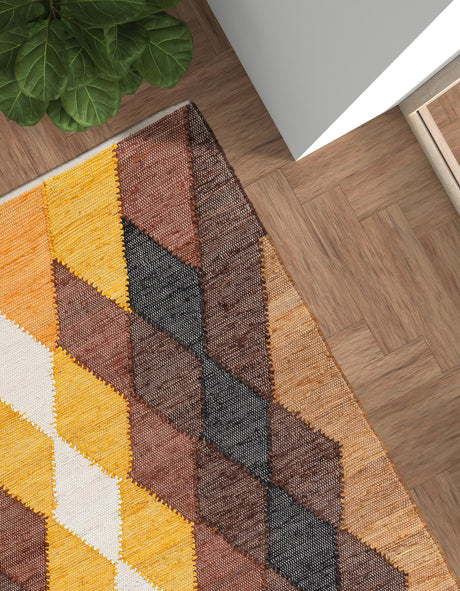 Brown Yellow Black 6' 1 x 9' Chindi Cotton Rectangle Area Rug Interior Design Home Decor Carpet Mat for Sale at Rug Engine