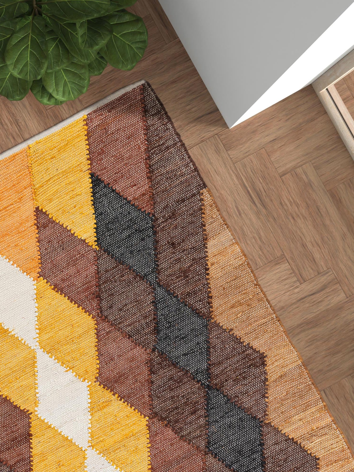Brown Yellow Black 9' x 12' Chindi Cotton Rectangle Area Rug Interior Design Home Decor Carpet Mat for Sale at Rug Engine