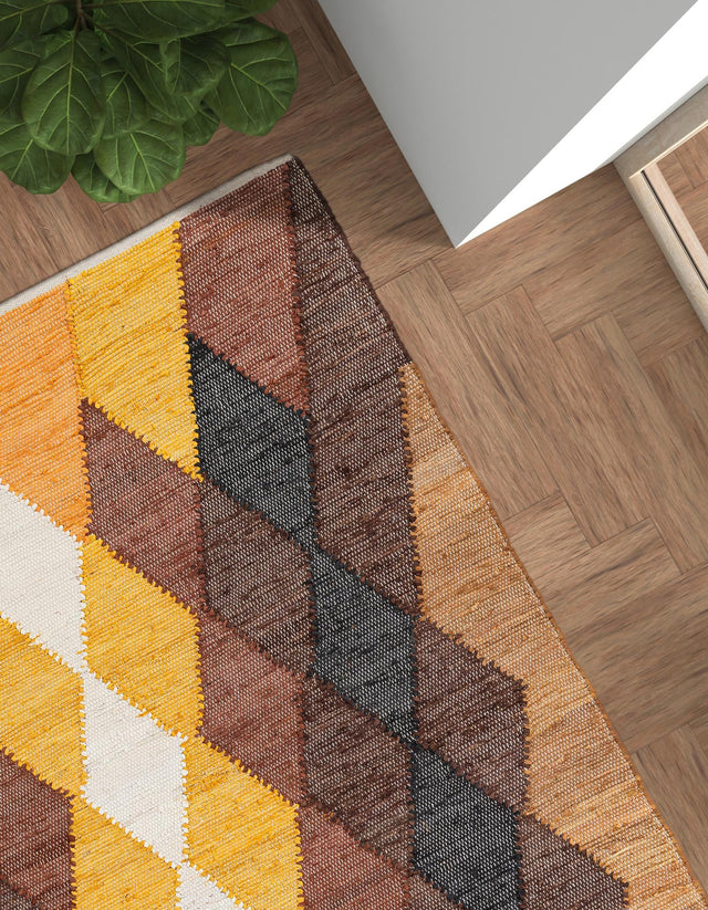 Brown Yellow Black 5' 1 x 8' Chindi Cotton Rectangle Rug