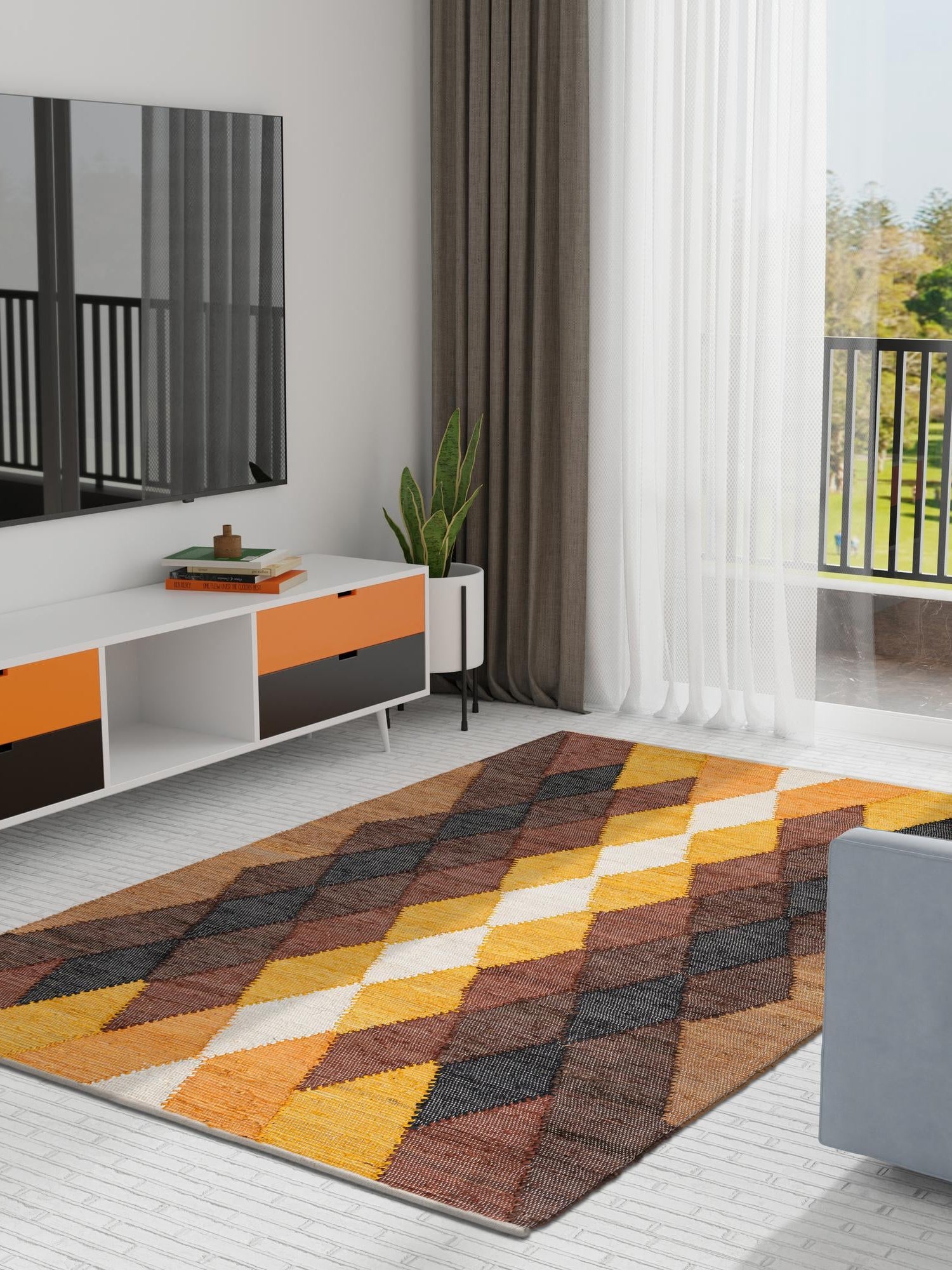 Brown Yellow Black 4' 1 x 6' 1 Chindi Cotton Rectangle Area Rug Interior Design Home Decor Carpet Mat for Sale at Rug Engine