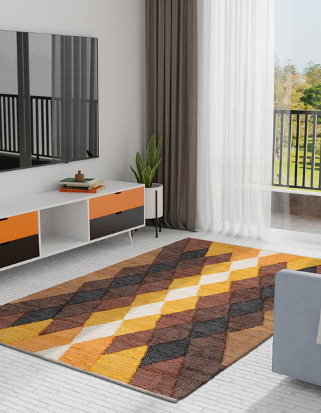 Brown Yellow Black 7' 10 x 10' Chindi Cotton Rectangle Area Rug Interior Design Home Decor Carpet Mat for Sale at Rug Engine