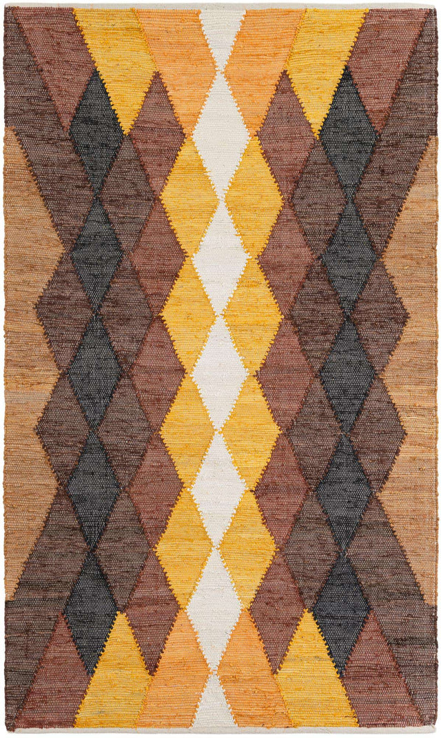 Brown Yellow Black 5' 1 x 8' Chindi Cotton Rectangle Rug