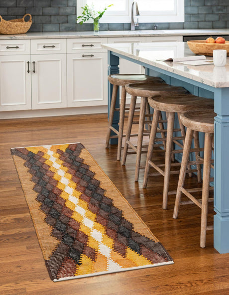 Brown Yellow Black 3' x 10' Chindi Cotton Runner Rug