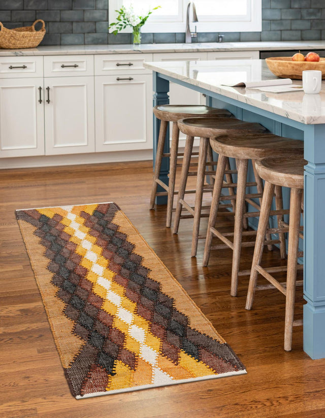 Brown Yellow Black 3' x 10' Chindi Cotton Runner Rug