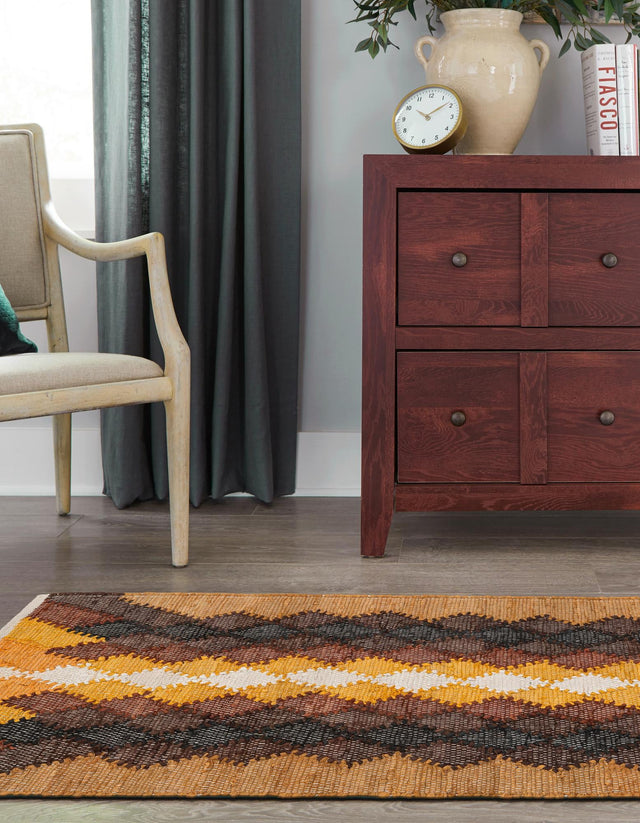 Brown Yellow Black 3' x 10' Chindi Cotton Runner Rug