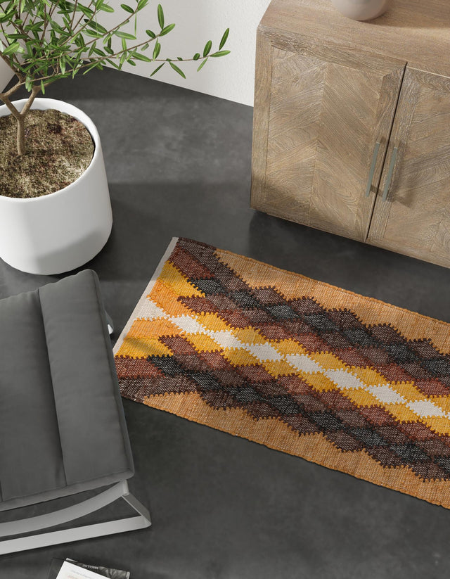 Brown Yellow Black 3' x 10' Chindi Cotton Runner Rug