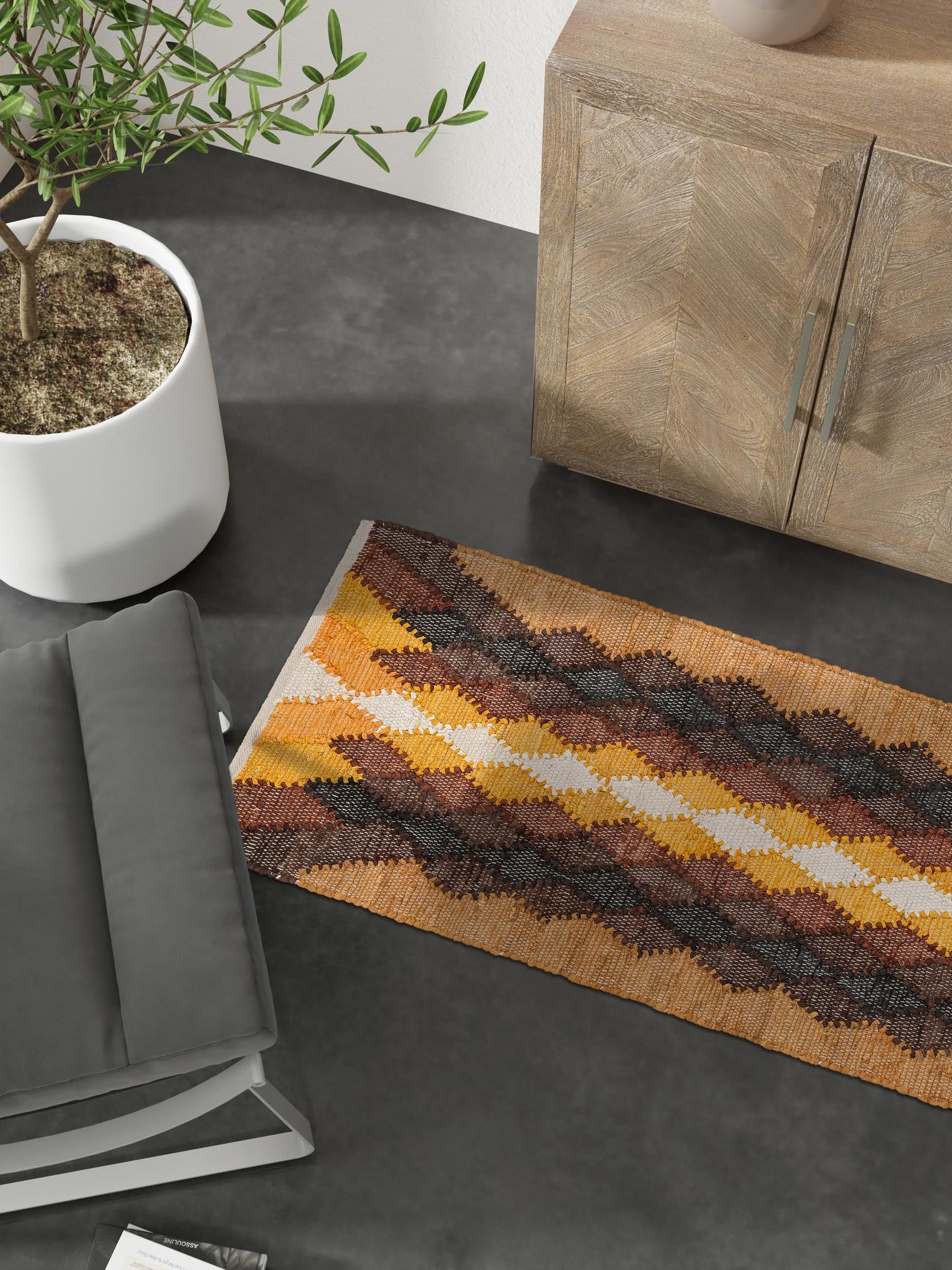 Brown Yellow Black 2' x 6' 1 Chindi Cotton Runner Area Rug Interior Design Home Decor Carpet Mat for Sale at Rug Engine