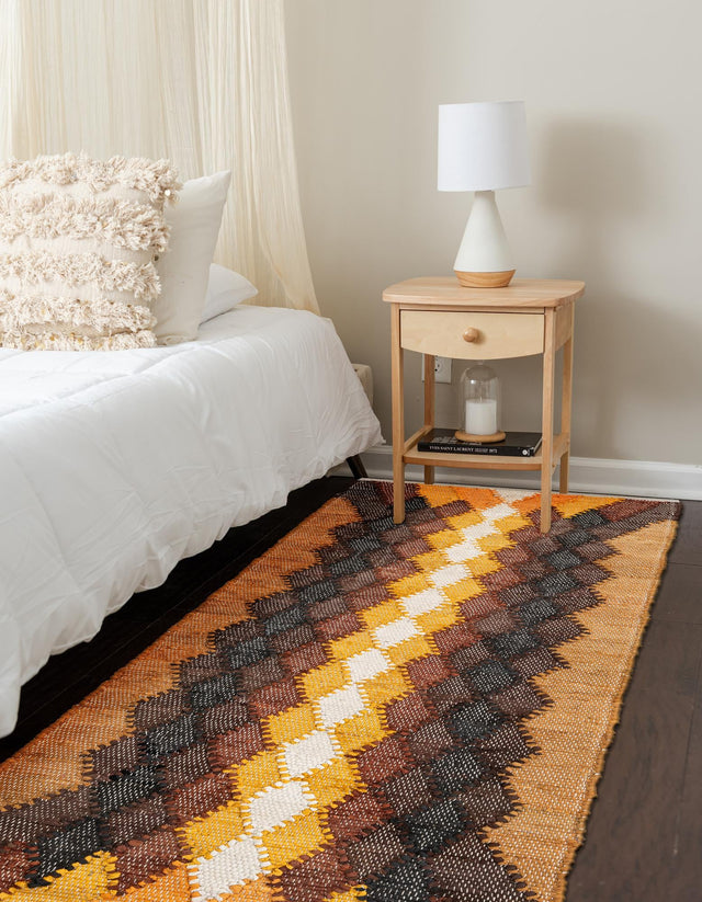 Brown Yellow Black 3' x 10' Chindi Cotton Runner Rug