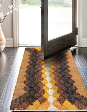 Brown Yellow Black 3' x 10' Chindi Cotton Runner Rug