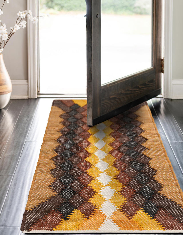 Brown Yellow Black 3' x 10' Chindi Cotton Runner Rug