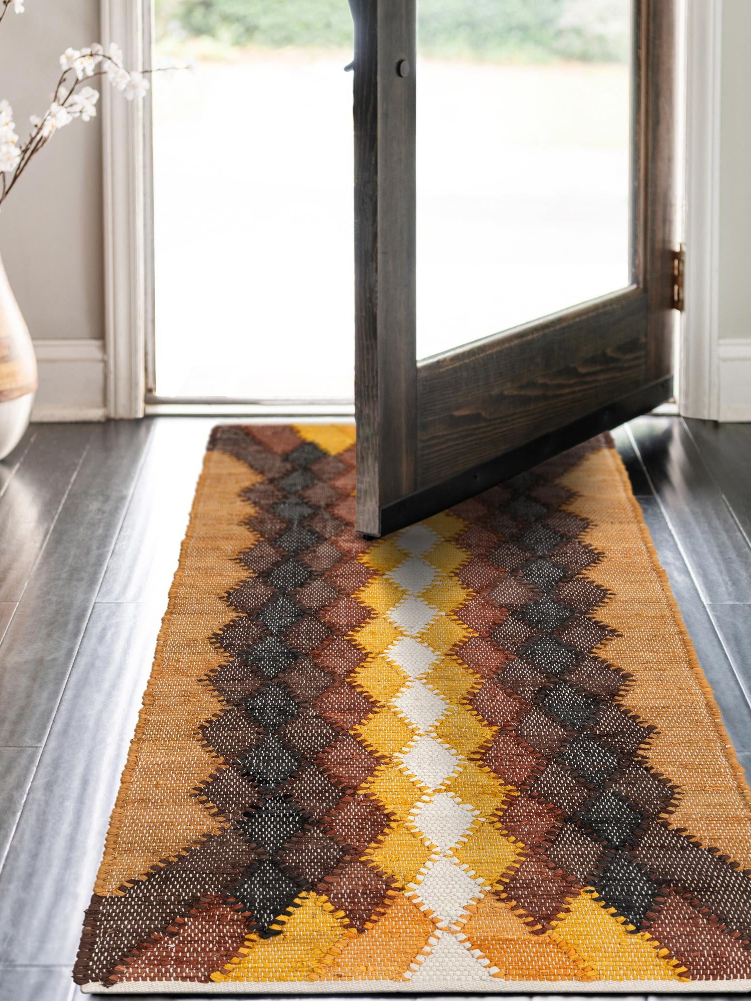 Brown Yellow Black 2' x 6' 1 Chindi Cotton Runner Area Rug Interior Design Home Decor Carpet Mat for Sale at Rug Engine