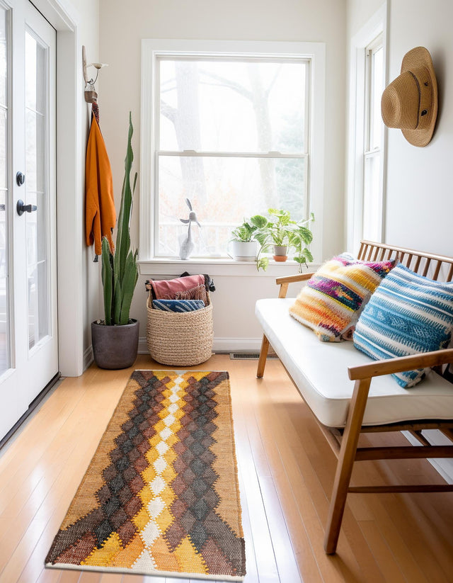 Brown Yellow Black 3' x 10' Chindi Cotton Runner Rug