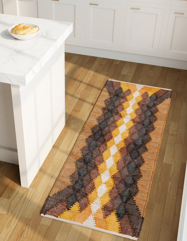 Brown Yellow Black 3' x 10' Chindi Cotton Runner Rug