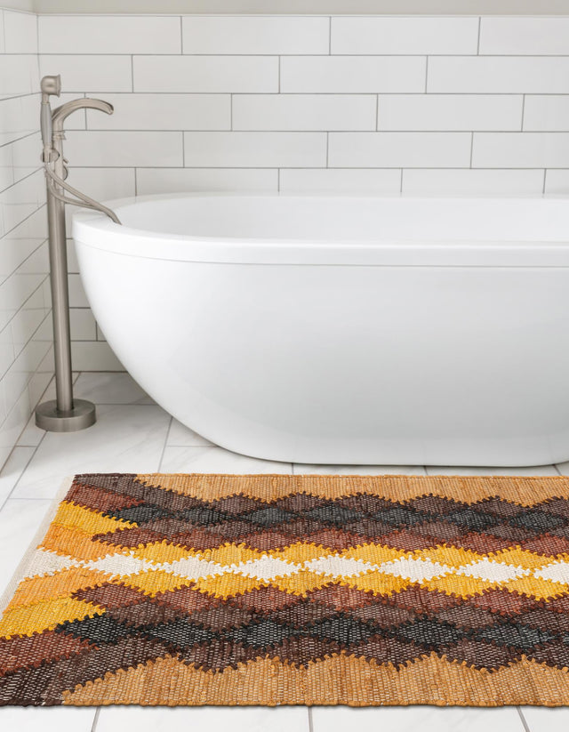 Brown Yellow Black 3' x 10' Chindi Cotton Runner Rug