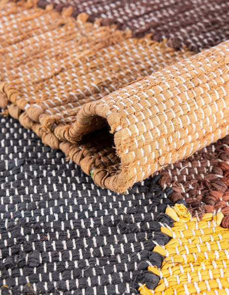 Brown Yellow Black 3' x 10' Chindi Cotton Runner Rug