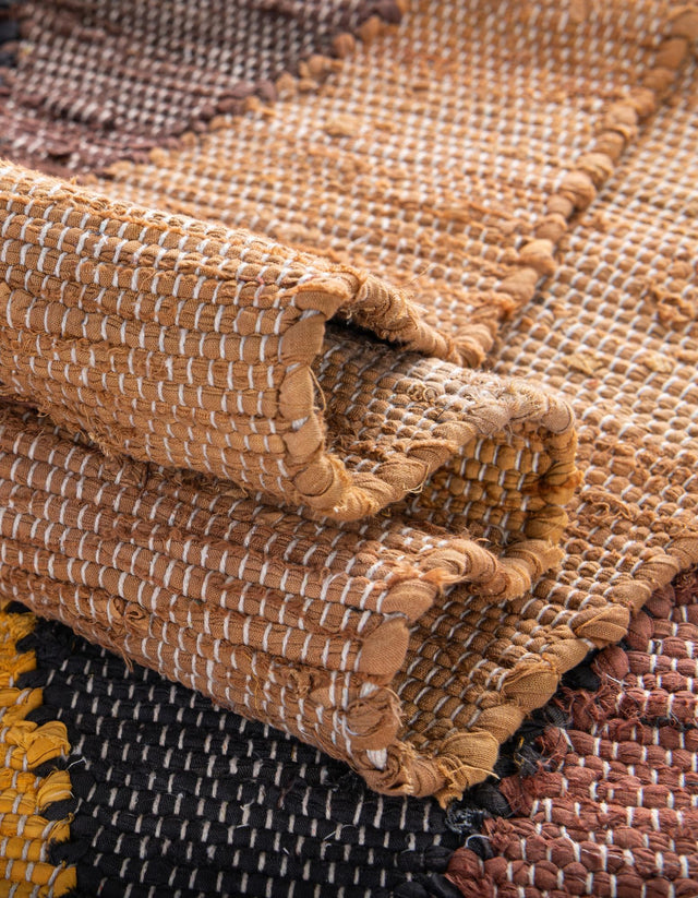 Brown Yellow Black 3' x 10' Chindi Cotton Runner Rug