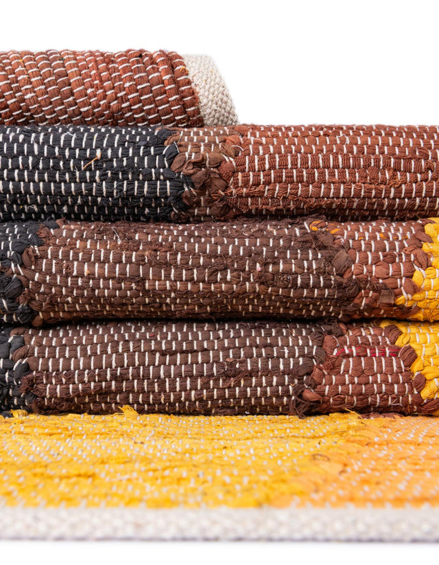 Brown Yellow Black 3' x 10' Chindi Cotton Runner Rug