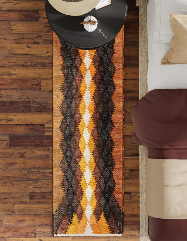 Brown Yellow Black 3' x 10' Chindi Cotton Runner Rug
