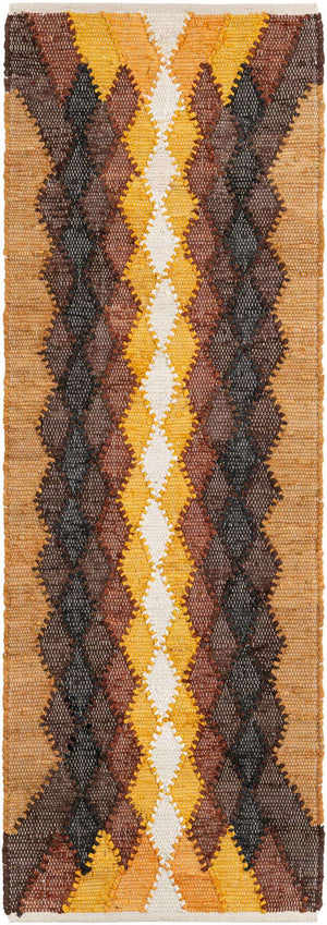 Brown Yellow Black 2' x 6' 1 Chindi Cotton Runner Rug