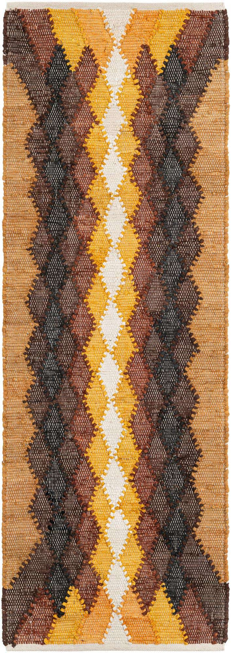 Brown Yellow Black 2' x 6' 1 Chindi Cotton Runner Rug