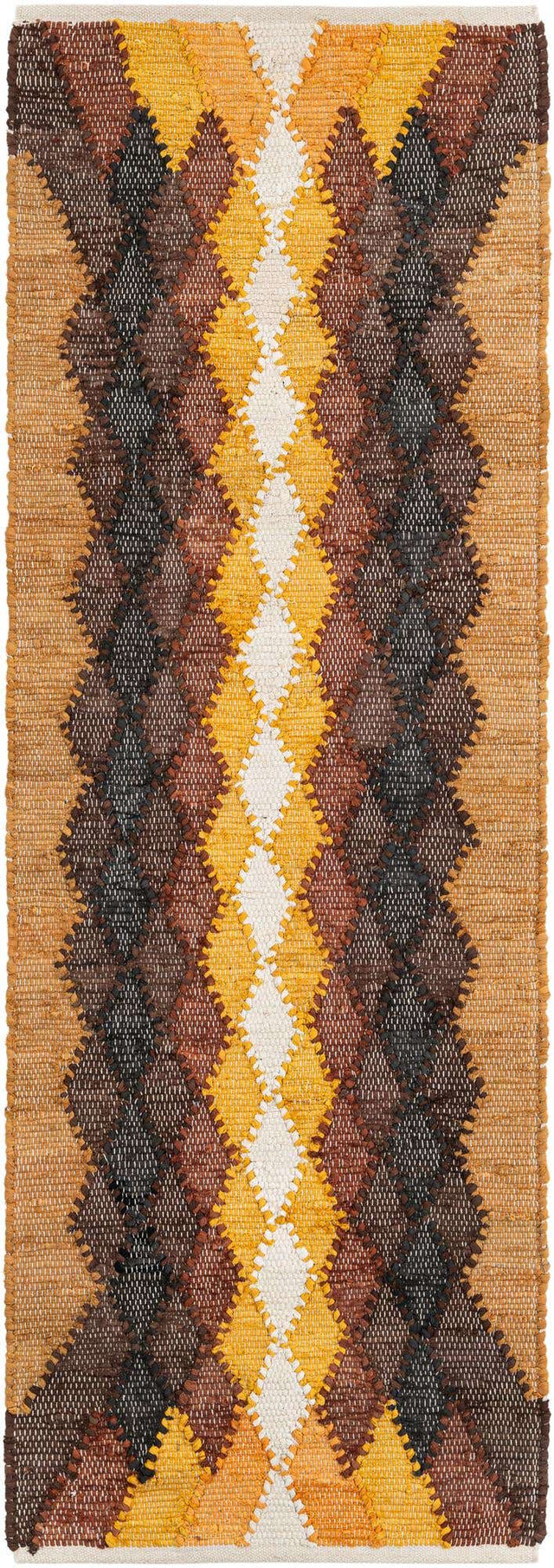 Brown Yellow Black 2' x 6' 1 Chindi Cotton Runner Rug