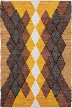 Brown Yellow Black 6' 1 x 9' Chindi Cotton Rectangle Rug