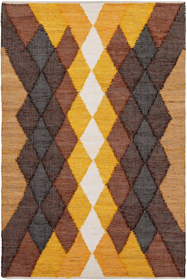 Brown Yellow Black 6' 1 x 9' Chindi Cotton Rectangle Rug