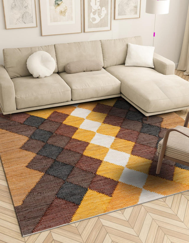 Brown Yellow Black 8' x 8' Chindi Cotton Square Rug