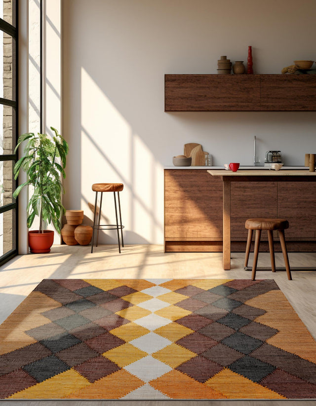 Brown Yellow Black 8' x 8' Chindi Cotton Square Rug