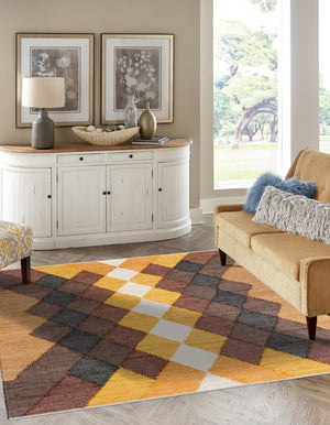 Brown Yellow Black 8' x 8' Chindi Cotton Square Rug