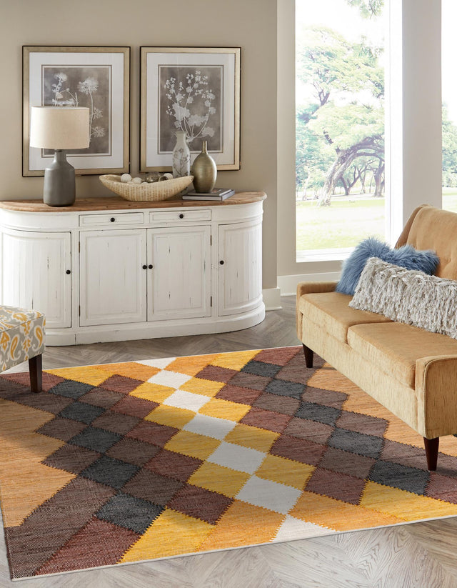 Brown Yellow Black 8' x 8' Chindi Cotton Square Rug