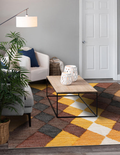 Brown Yellow Black 7' 10 x 7' 10 Chindi Cotton Square Area Rug Interior Design Home Decor Carpet Mat for Sale at Rug Engine