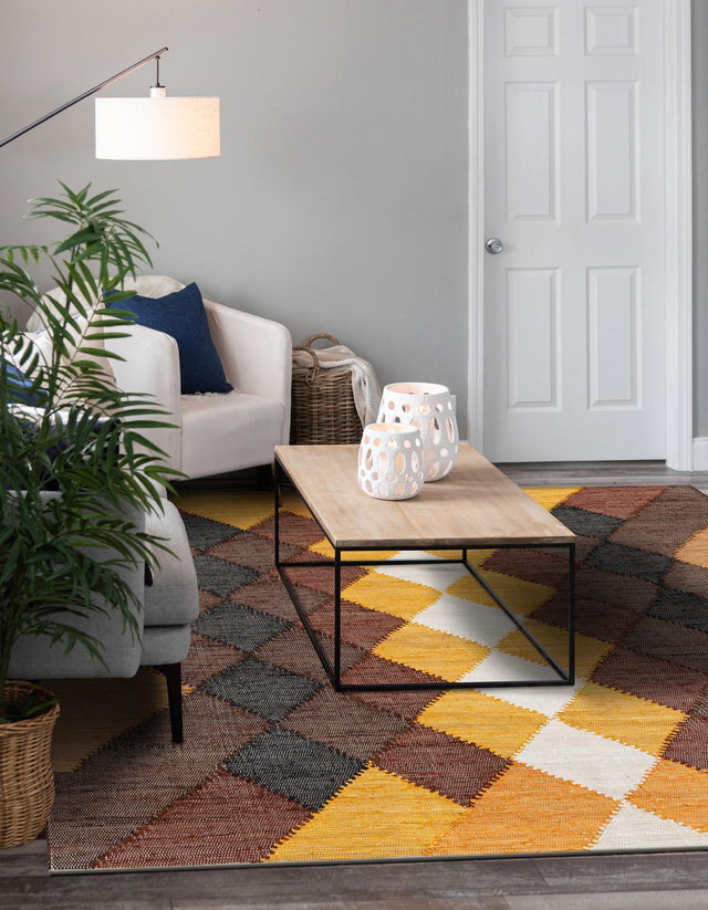 Brown Yellow Black 8' x 8' Chindi Cotton Square Rug
