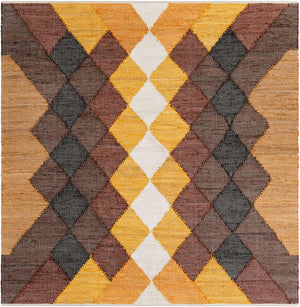 Brown Yellow Black 8' x 8' Chindi Cotton Square Rug