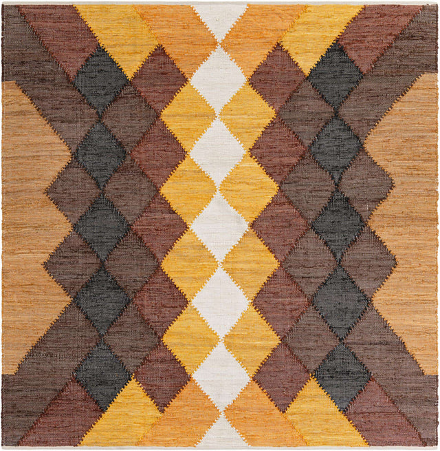 Brown Yellow Black 8' x 8' Chindi Cotton Square Rug