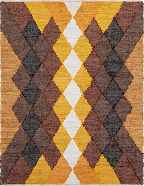 Brown Yellow Black 8' x 10' Chindi Cotton Rectangle Rug