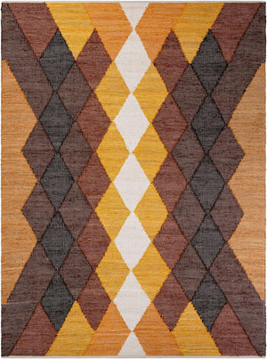 Brown Yellow Black 9' x 12' Chindi Cotton Rectangle Rug