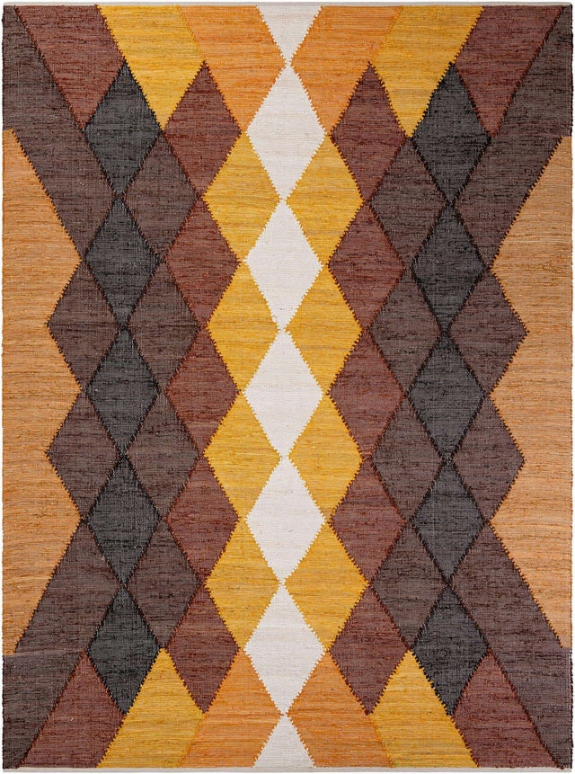 Brown Yellow Black 9' x 12' Chindi Cotton Rectangle Rug