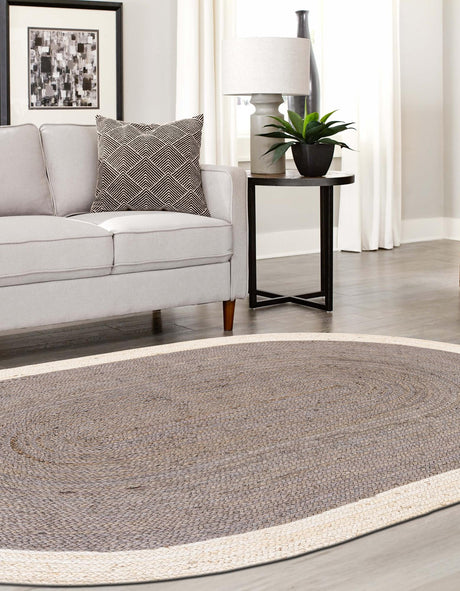 Gray and White 8' x 10' Braided Jute Oval Rug