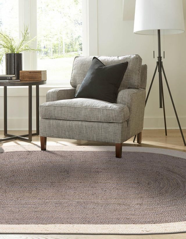 Gray and White 8' x 10' Braided Jute Oval Rug
