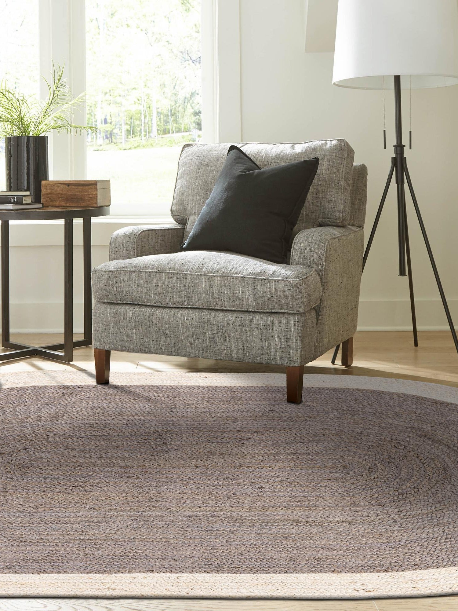 Gray and White 4' 1 x 6' 1 Braided Jute Oval Area Rug 100% Jute Hand Braided Natural Eco-Friendly Boho Style Carpet for Living Rooms Dining Office Space Dorms for Sale at Rug Engine