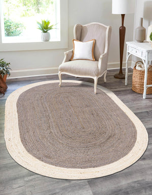 Gray and White 8' x 10' Braided Jute Oval Rug