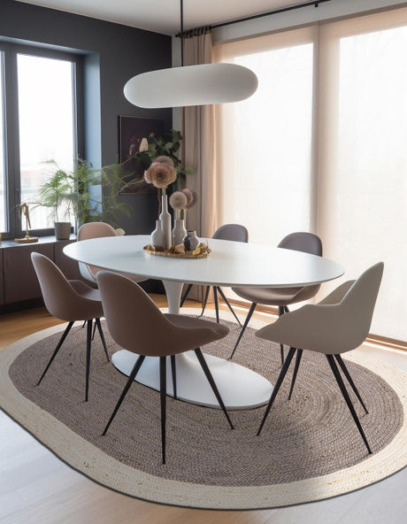 Gray and White 7' 10 x 10' Braided Jute Oval Area Rug 100% Jute Hand Braided Natural Eco-Friendly Boho Style Carpet for Living Rooms Dining Office Space Dorms for Sale at Rug Engine