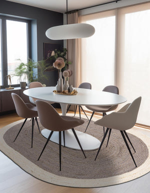 Gray and White 4' 1 x 6' 1 Braided Jute Oval Rug