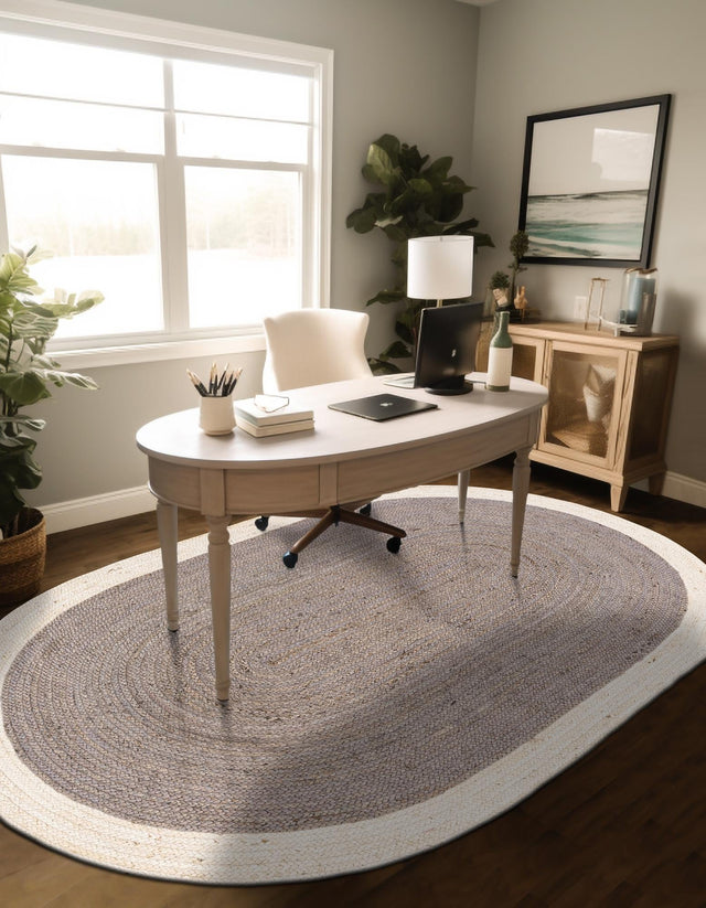 Gray and White 8' x 10' Braided Jute Oval Rug